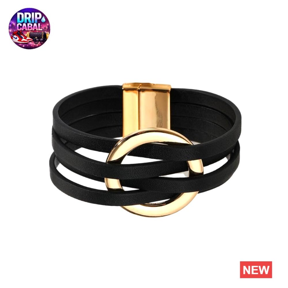 Leather Wrap Charm Bracelet Boho Layered Cuff Magnetic Clasp Women's Jewelry